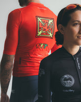 Group of cyclists in Keith Haring x Pedal Mafia Gear